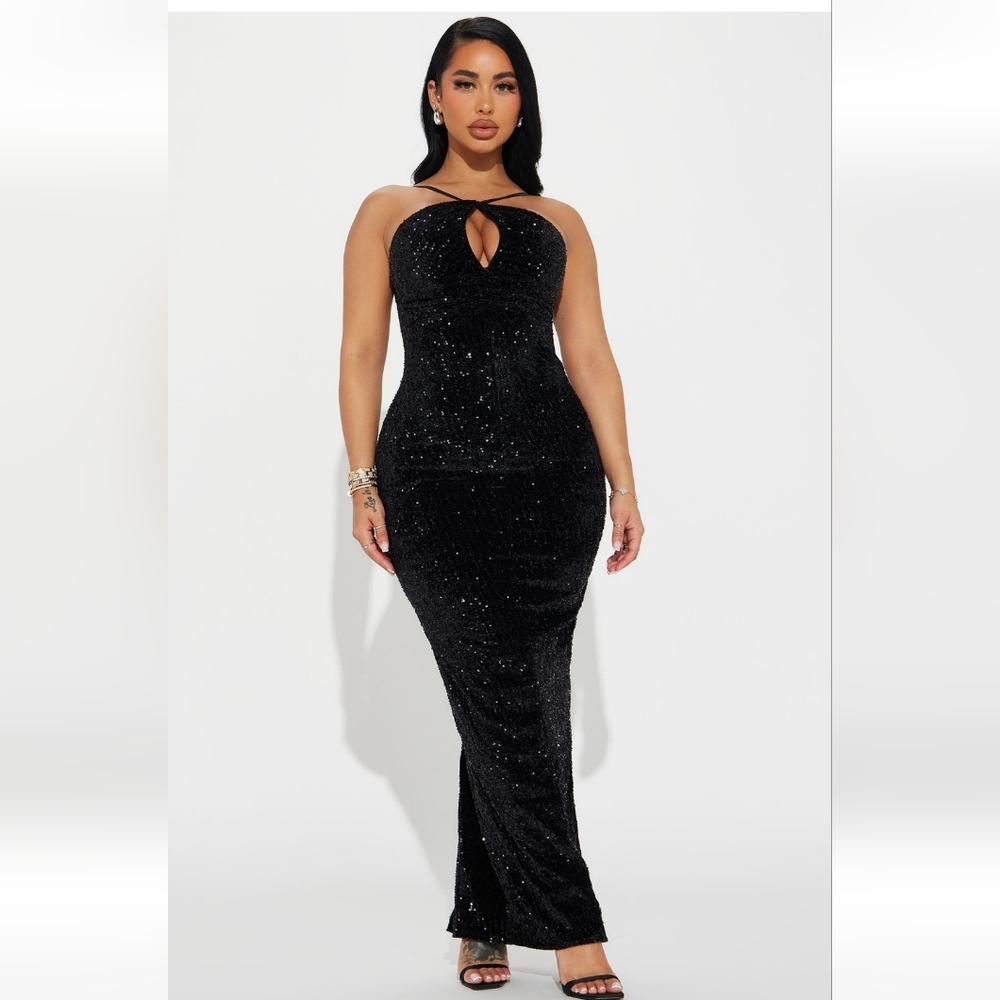 Julie Sequins Maxi Dress- Black